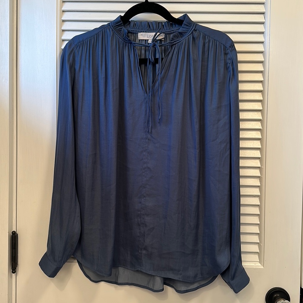 LOFT Ann Taylor Blue Tie Neck Blouse